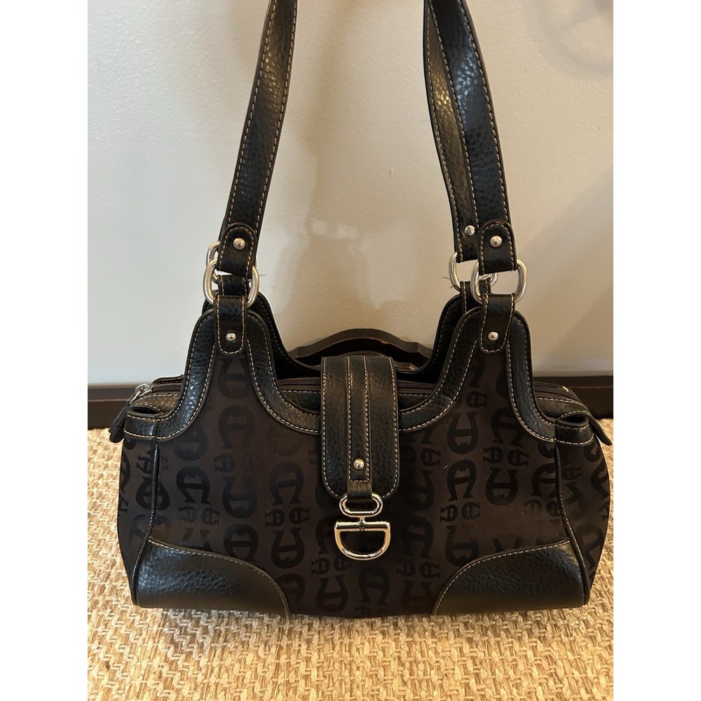 Vtg Etienne Aigner Black Monogram Shoulder Bag Logo Satchel Purse Classic Y2K